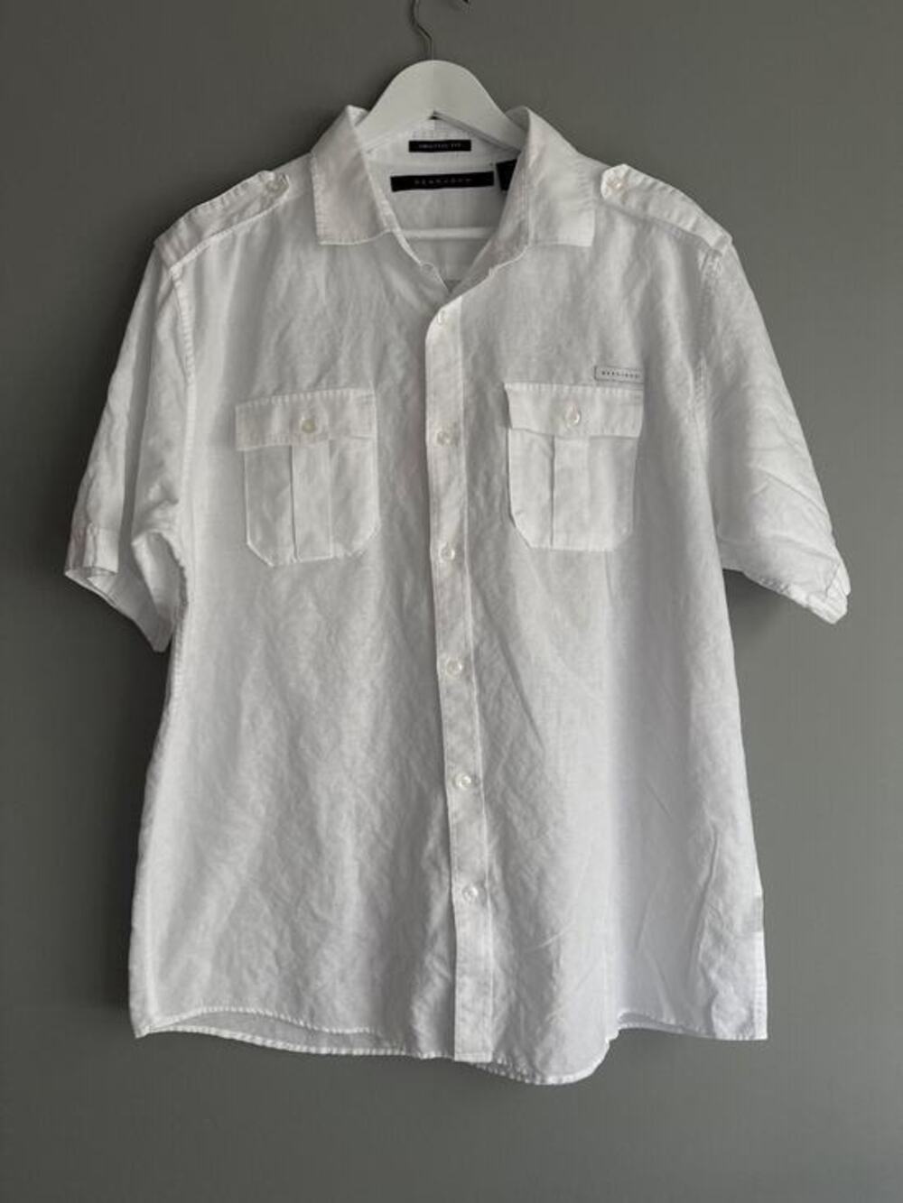 Sean John White Linen Cotton Shirt Men XL Short Sleeve Utility Resort Coastal